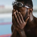 Close up of concentrated man face during training